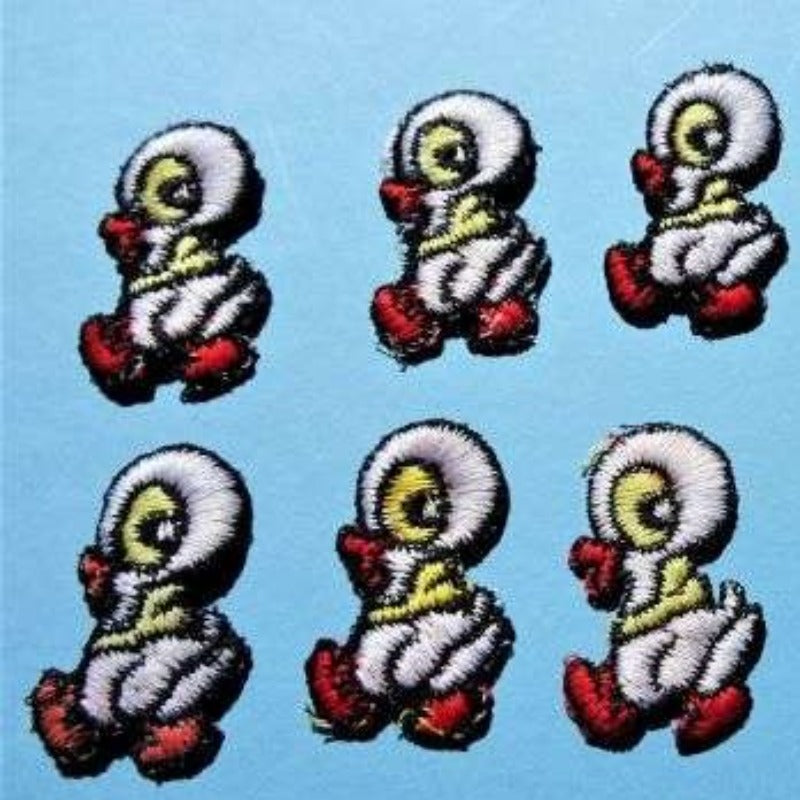 10 Sew On Embroidered Duck Motifs With Yellow Eyes Size 45mm x 25mm Clearance
