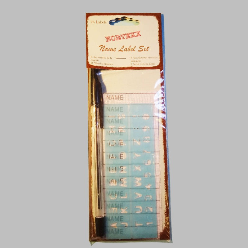 10 Cards Of Iron On Name Tapes, Pen And Plastic Stencil