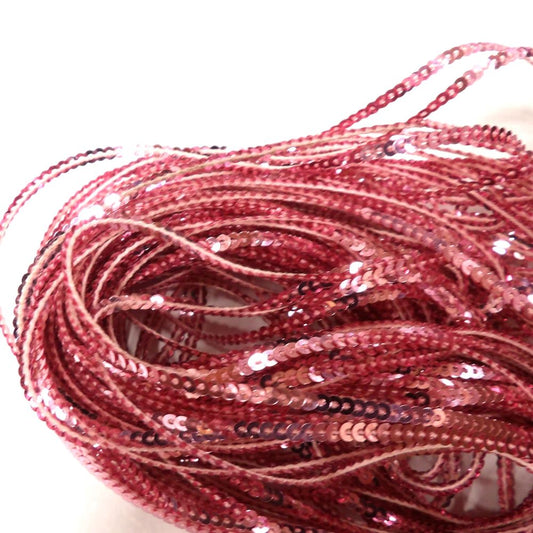 20 metre pink colour MINI strung sequins 3mm wide loose in a bag clearance