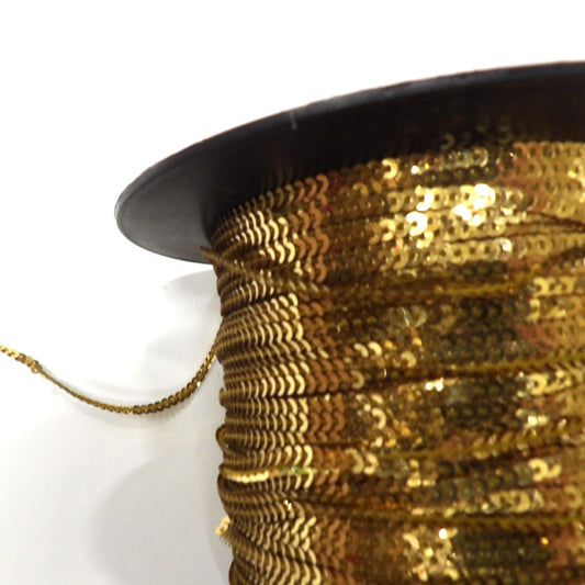 20 metre gold colour MINI strung sequins 3mm wide loose in a bag clearance