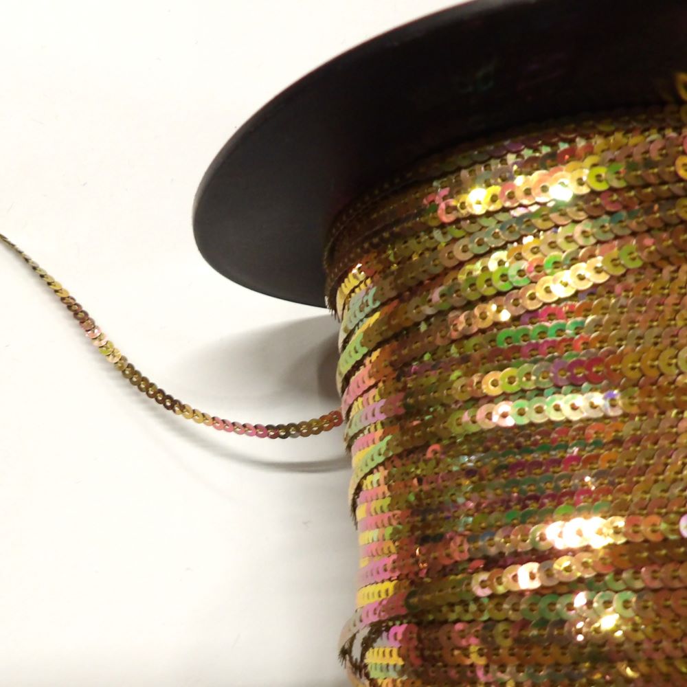 20 metre caramel multi colour MINI strung sequins 3mm wide loose in a bag clearance