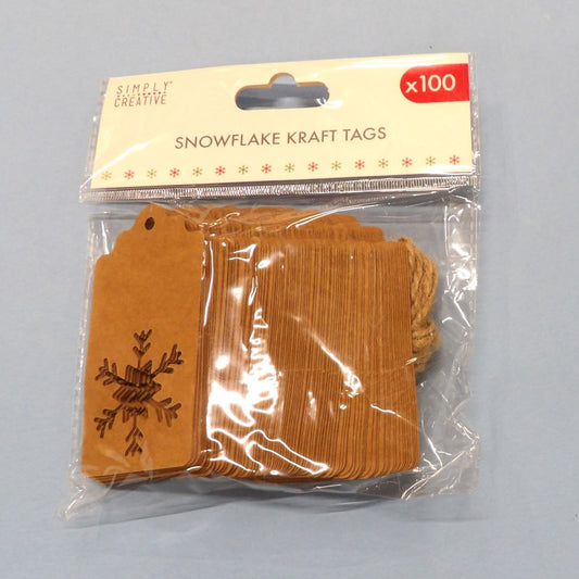 6 x packs of 100 brown card gift tags with die cut snowflake size 9cm x 5cm Simply Creative Brand