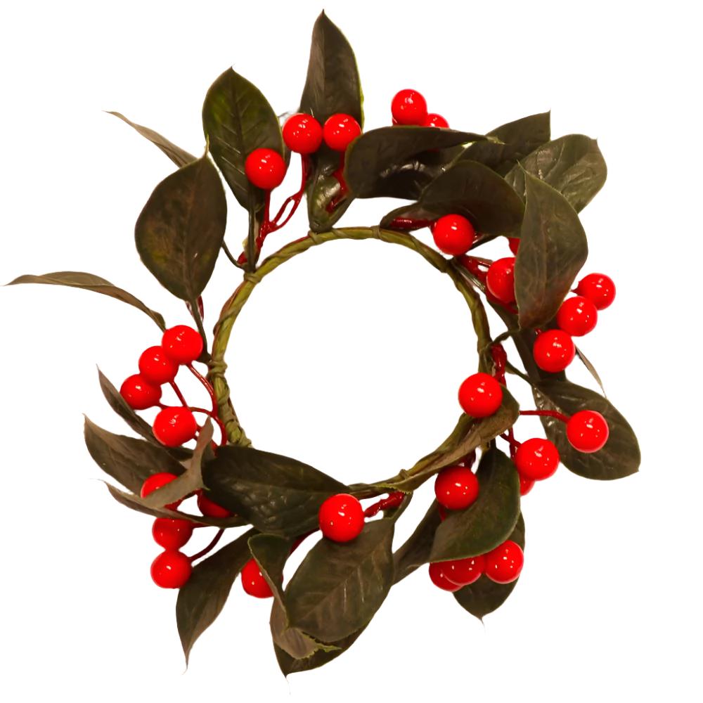 Small Christmas wreath with bright red berries and dark green leaf size 18cm / 7 inch