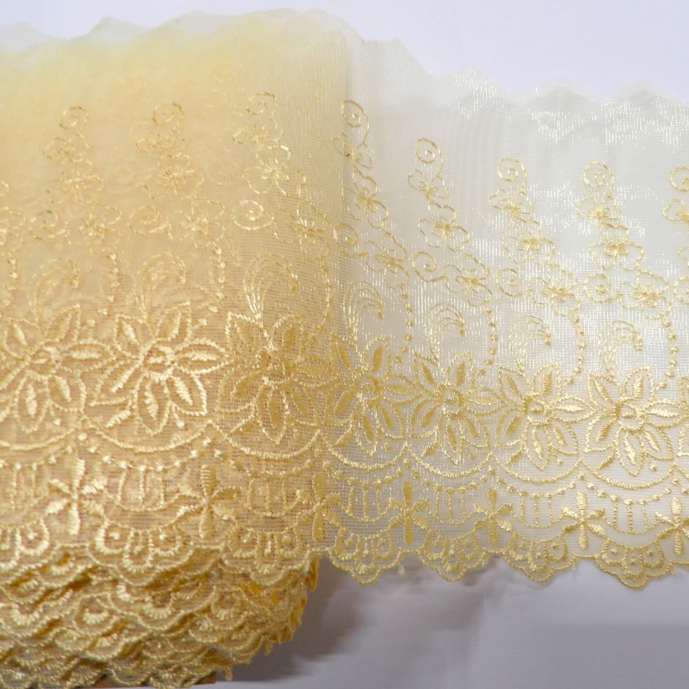 13.7 metres of GOLD fine tulle embroidered wedding type lace 15cm / 6 inch wide