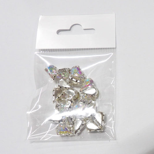 20 Teardrop Sew on AB multi colour Crystal Diamante Rhinestone set in silver colour metal  size 13mm x 8mm clearance