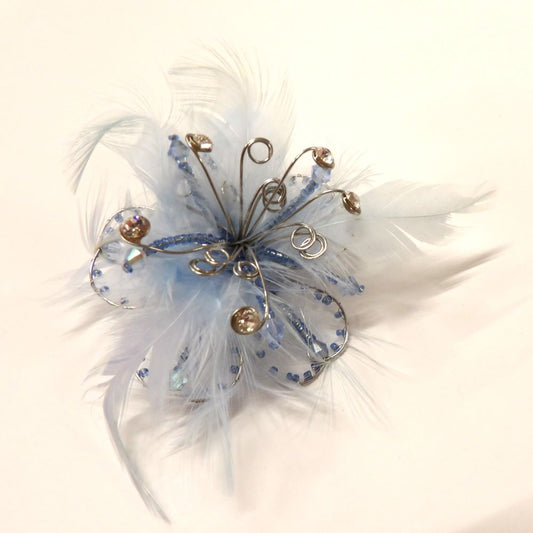 5 Feathers with diamantes design light blue brooches size 55mm clearance
