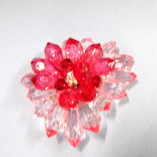 Pink beaded brooch with diamante centre size 55mm clearance