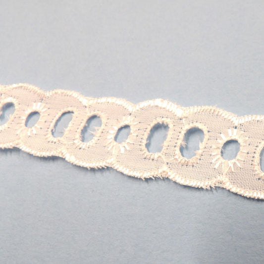 One metre of SLOTTED white Broderie Anglaise 20mm wide for 7mm ribbon