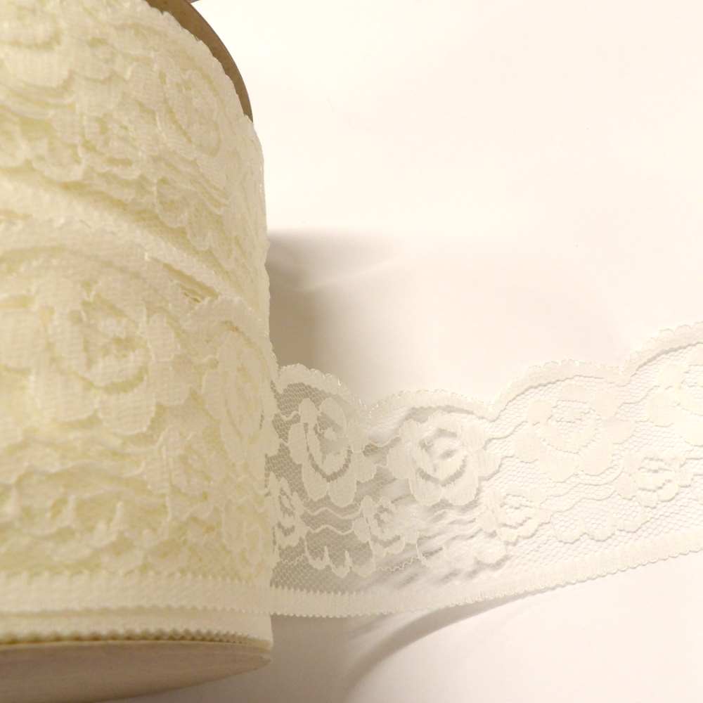 100 metre reel of rose design ivory lace 60mm / 2.25 inch wide