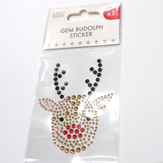 6 cards of Rudolph sparkly gem stickers size 90mm x 75mm