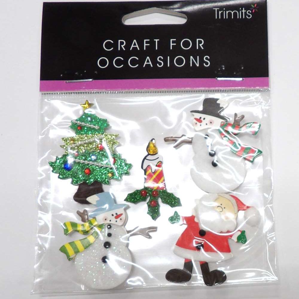 Card of 5 Christmas trims with sticky pad on the back for cards and crafts