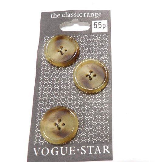 10 cards of Aran Type BUTTONS 4 hole buttons with shiny edge 3 on each card 19mm clearance Vogue Star Brand Vintage