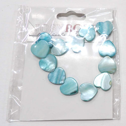 Card of 13 turquoise mother of pearl heart beads size 15mm Josy Rose Brand clearance