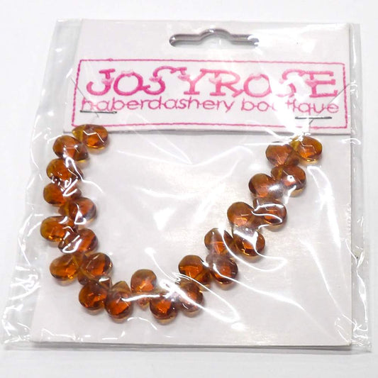 Card of 24 crystal type tear shape rust coloured beads size 9mm x 6mm Josy Rose Brand