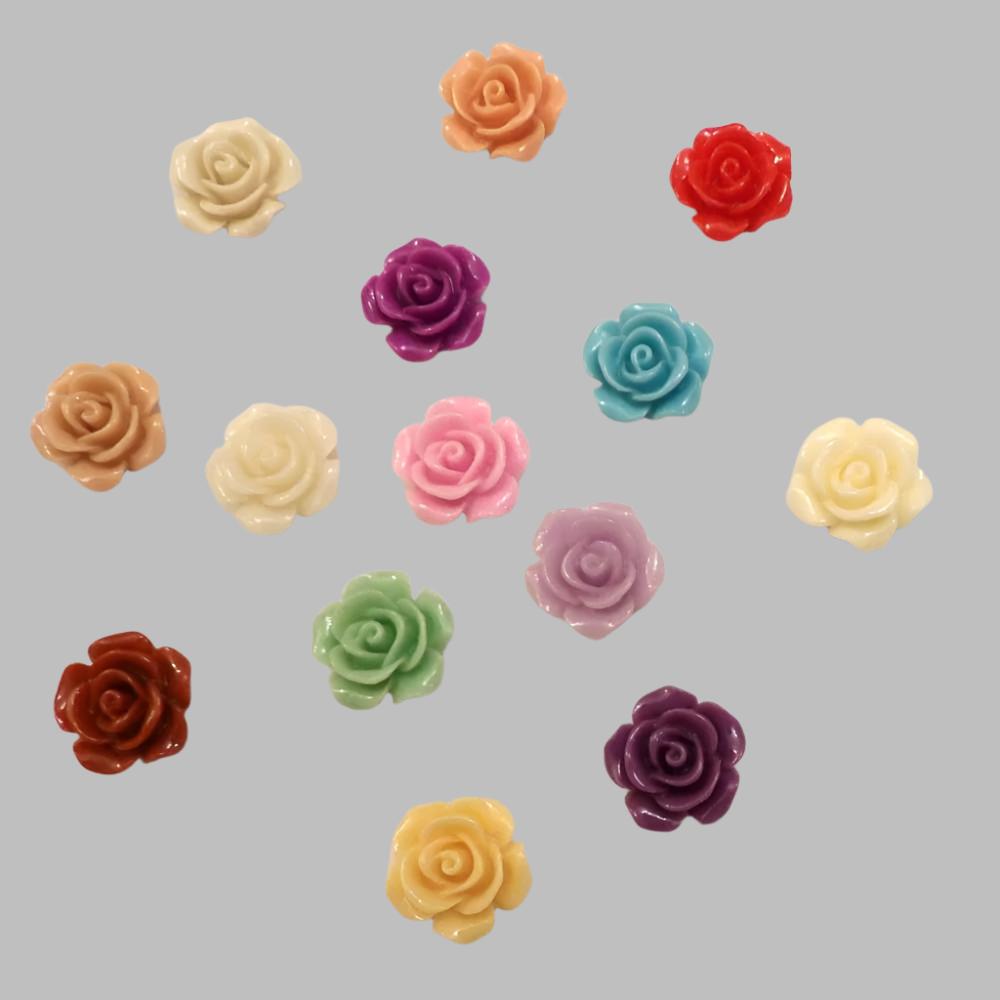 50 Flat Back Resin Roses size 15mm choice of colour clearance