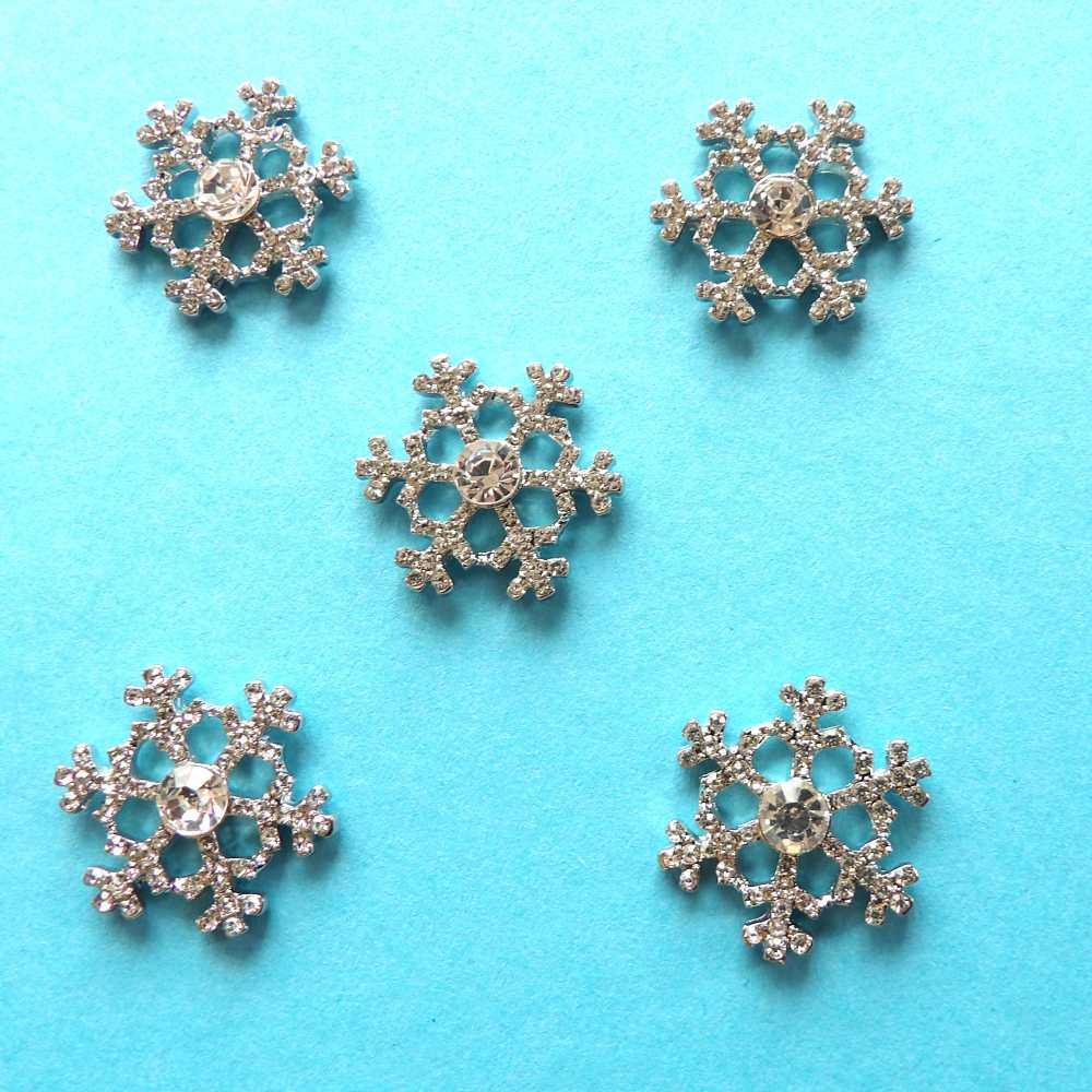 6 Snowflake Design Sparkly Diamante Silver Colour Metal Flat Back Trims size 25mm clearance