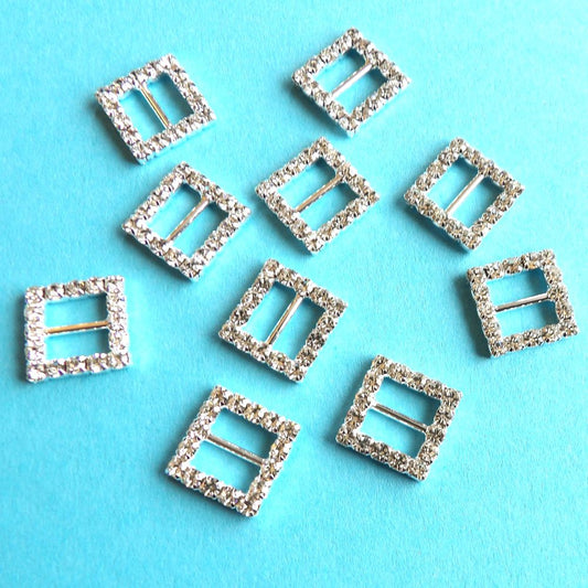 10 Small Metal and Sparkly Diamante Square Buckles size 15mm clearance