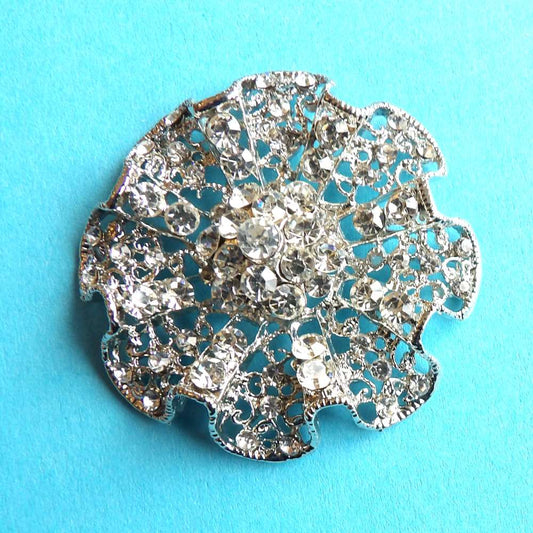 Large metal and sparkly diamante trims wavy flower design flat back size 75mm clearance