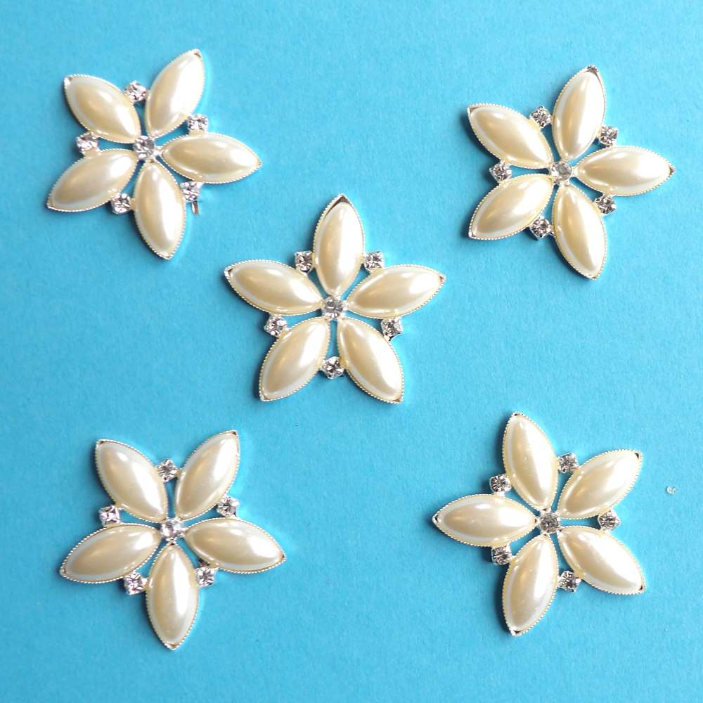 10 spike type flower with pearl petals and sparkly diamantes flat back size 45mm clearance