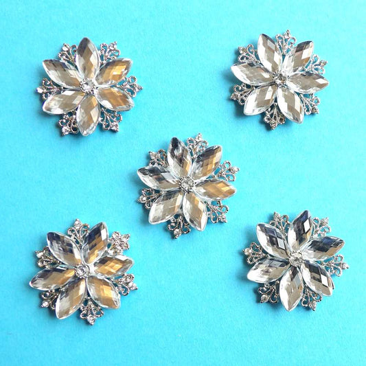 10 spike type flower with clear petals and sparkly diamantes flat back size 44mm clearance