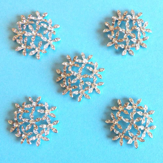 5 Sparkly Diamantes Metal Flat Back Trims size 50mm clearance