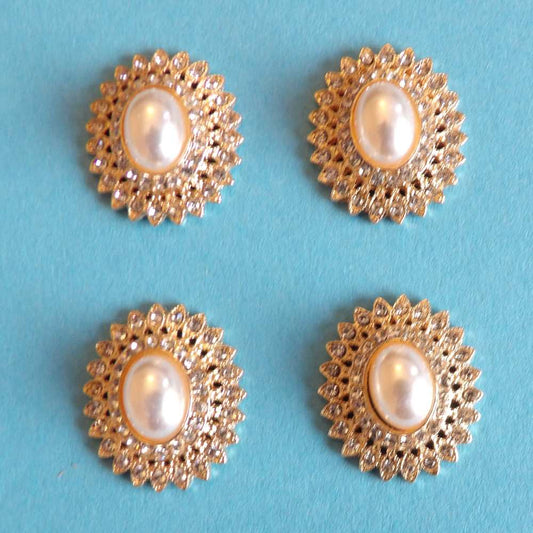 4 Oval Pearl and Sparkly Diamantes Gold Colour Metal Flat Back Trims size 24mm x 30mm clearance