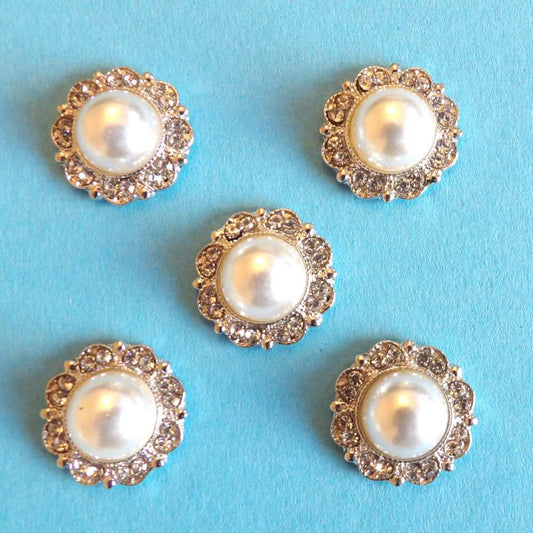 5 Small Pearls and Diamantes Metal Flat Back Trims size 20mm clearance