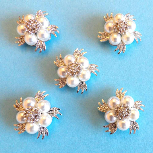 5 flower with pearls sparkly diamantes flat back trims size 30mm clearance