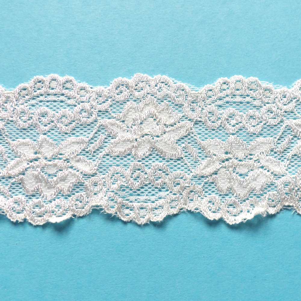 10 metres or Ivory Rose Design Double Edge Stretch Lace 60mm wide clearance loose in a bag