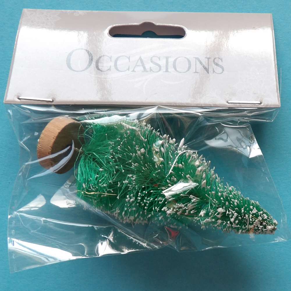 Card of one Mini Frosted Christmas Tree size 9cm clearance