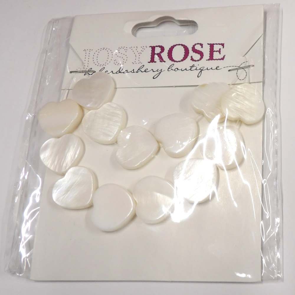 Card of 13 Ivory Mother of Pearl Heart Beads size 15mm Josy Rose Brand clearance