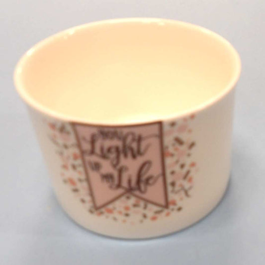 Bone China Made in Staffordshire Candle Holder White With Pink / Silver ' You Light Up My Life ' Design size 8cm x 6cm clearance