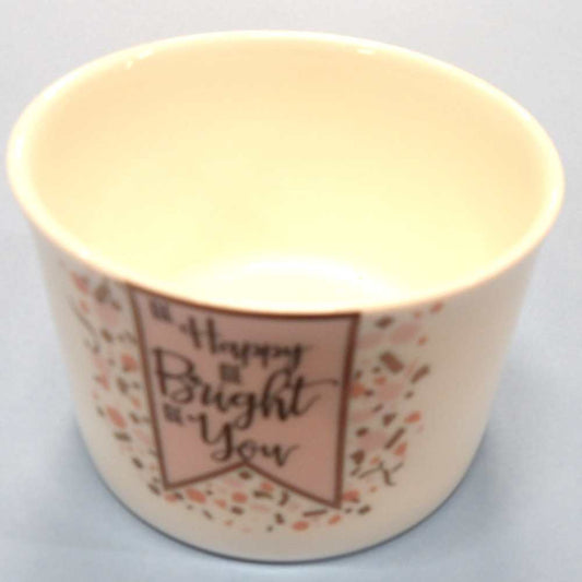 Bone China Made in Staffordshire Candle Holder White With Pink / Pink Metallic ' Happy Bright You ' Design size 8cm x 6cm clearance