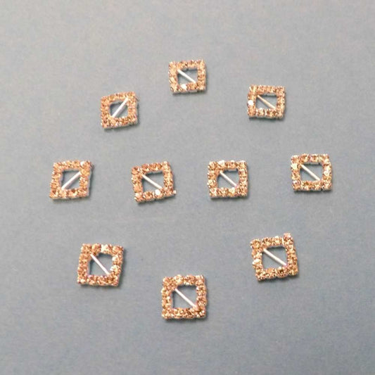 10 Mini Square Buckles with a 5mm bar Sparkly  Diamantes Set In Silver Colour Metal size 9mm clearance