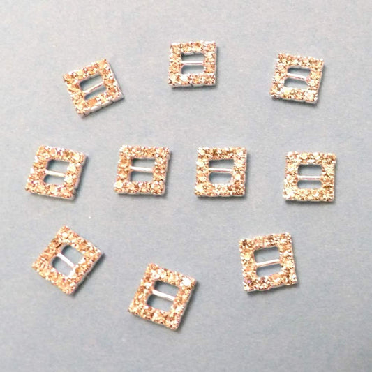 10 Mini Square Buckles with a 4mm bar Sparkly  Diamantes Set In Silver Colour Metal size 9mm clearance