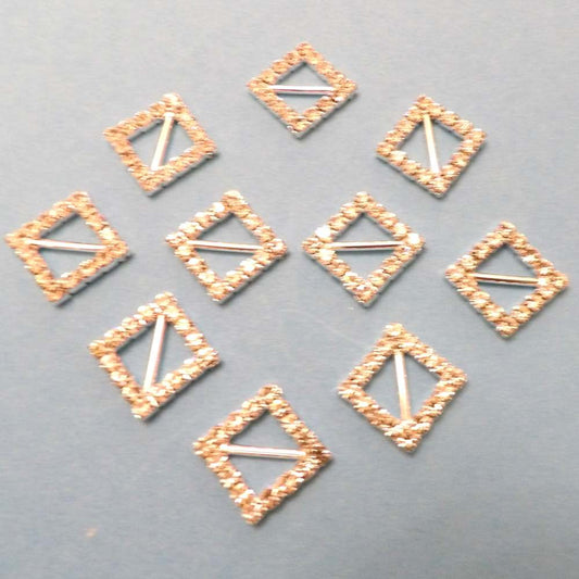 10 Small Square Buckles with a 10mm bar Sparkly Diamantes Set In Silver Colour Metal size 15mm clearance