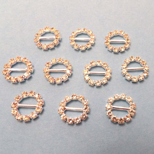 10 Small Round Buckles with a 7mm bar Sparkly Diamantes Set In Silver Colour Metal size 15mm clearance