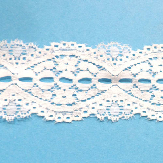 10 metres or Pale Ivory Floral Design Double Edge Stretch Lace with Slotted Holes in Centre 48mm wide clearance loose in a bag