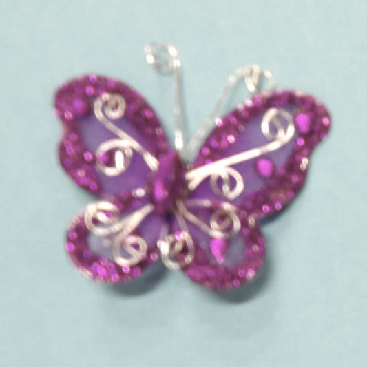 10 Purple Butterfly Trims With Purple Glitter And Silver Wire Design and Purple Centre Stone size 55mm x 50mm Clearance