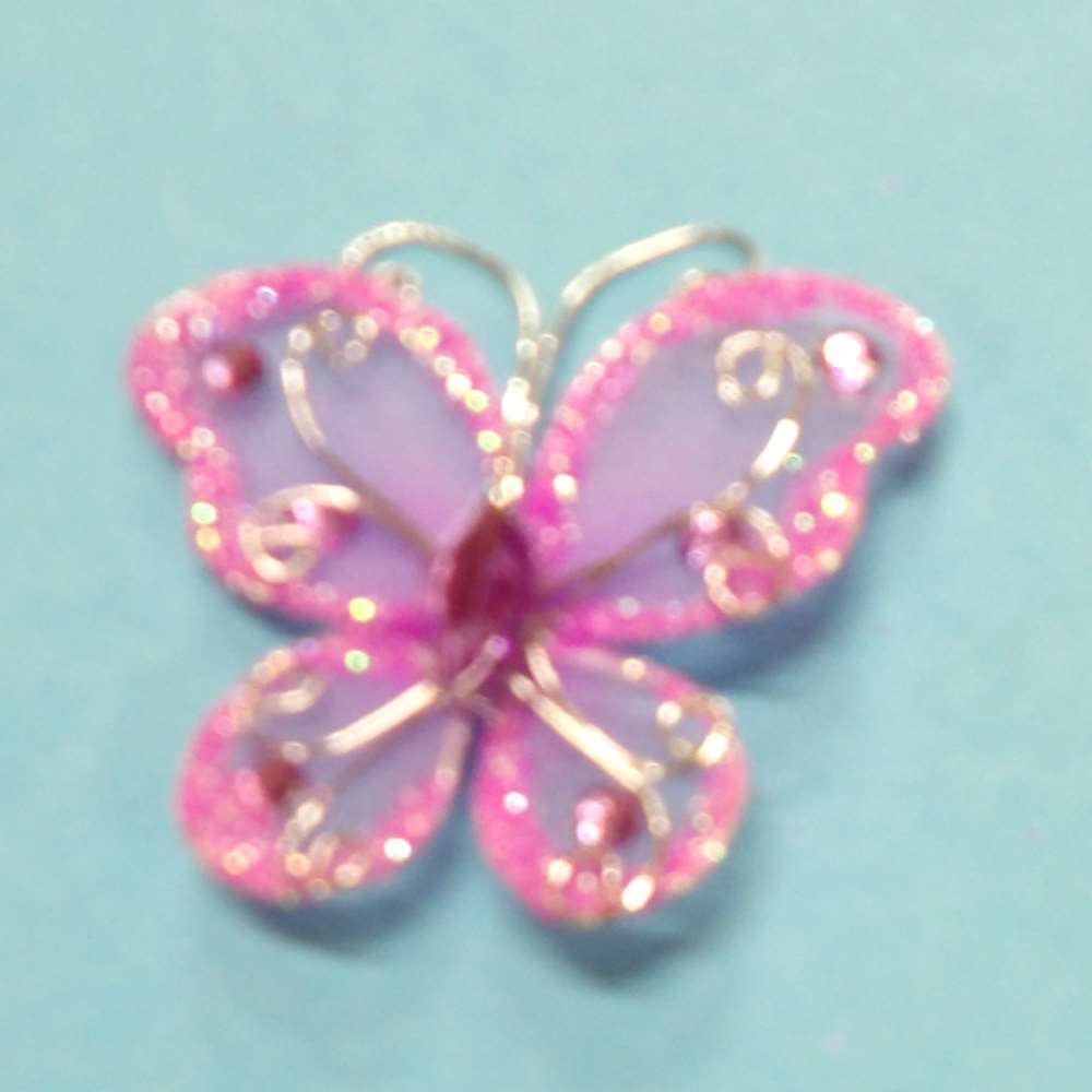 10 Lilac Butterfly Trims With Lilac Glitter And Silver Wire Design and Lilac Centre Stone size 55mm x 50mm Clearance