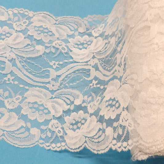 45 metres of wide fine white floral design lace double edged 18cm / 7 inch wide clearance