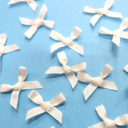 100 Ivory Iridescent satin ribbon bows made with 7mm ribbon clearance