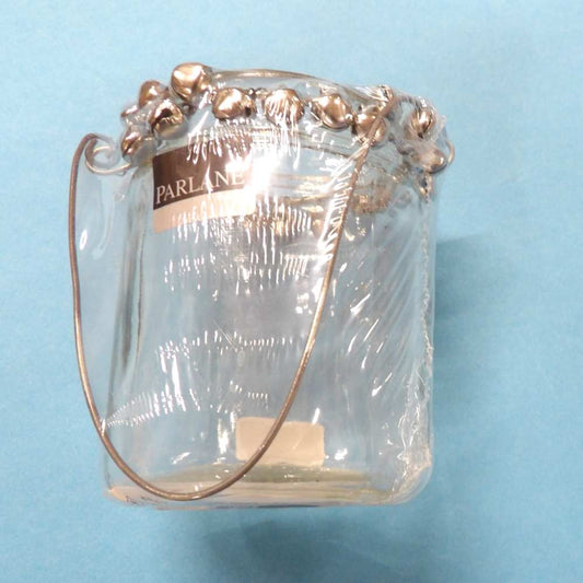 Clear Glass Jar with Silver Colour Bells Tea Light Holder Size 8cm x 6cm Clearance