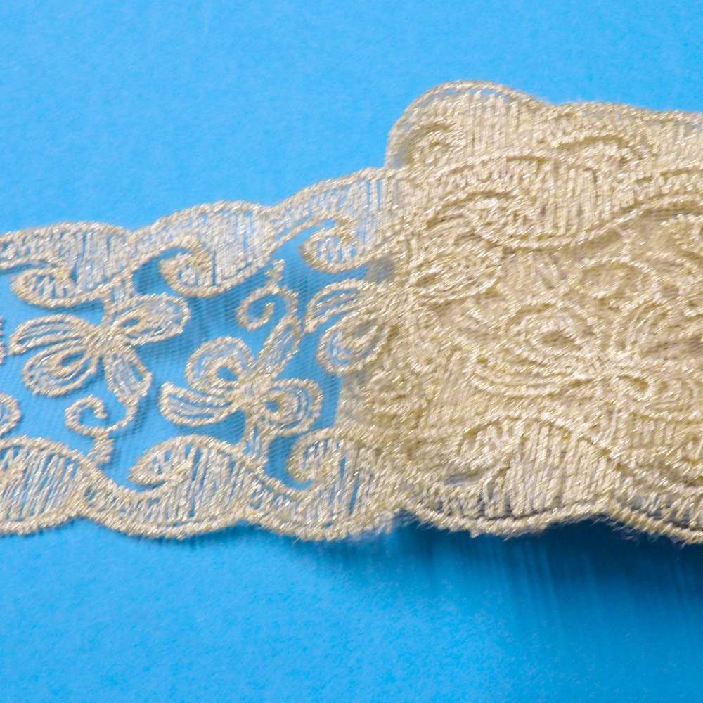 6 metres of Light Gold Metallic double edged Fine Net Lace 70mm wide clearance