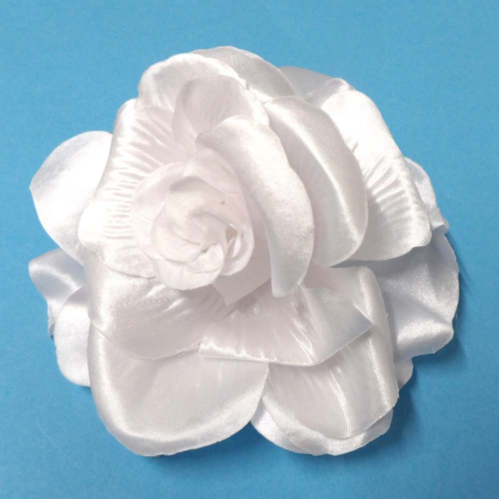 White Fabric Satin Petal Type Flower brooch and Hair Clip on the back size 10cm clearance