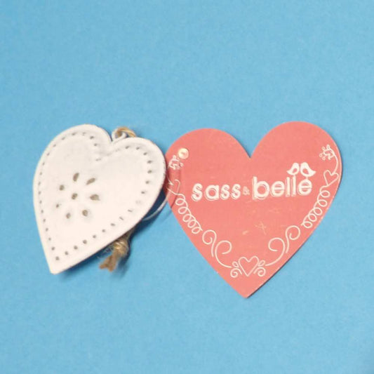 Small Metal Heart Ivory With Flower Design with Hanging Loop Size 55mm Sass & Belle Brand Clearance