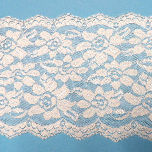 10 metres of Wide Light Ivory Rose Design Double Edge Stretch Lace 16cm wide clearance loose in a bag