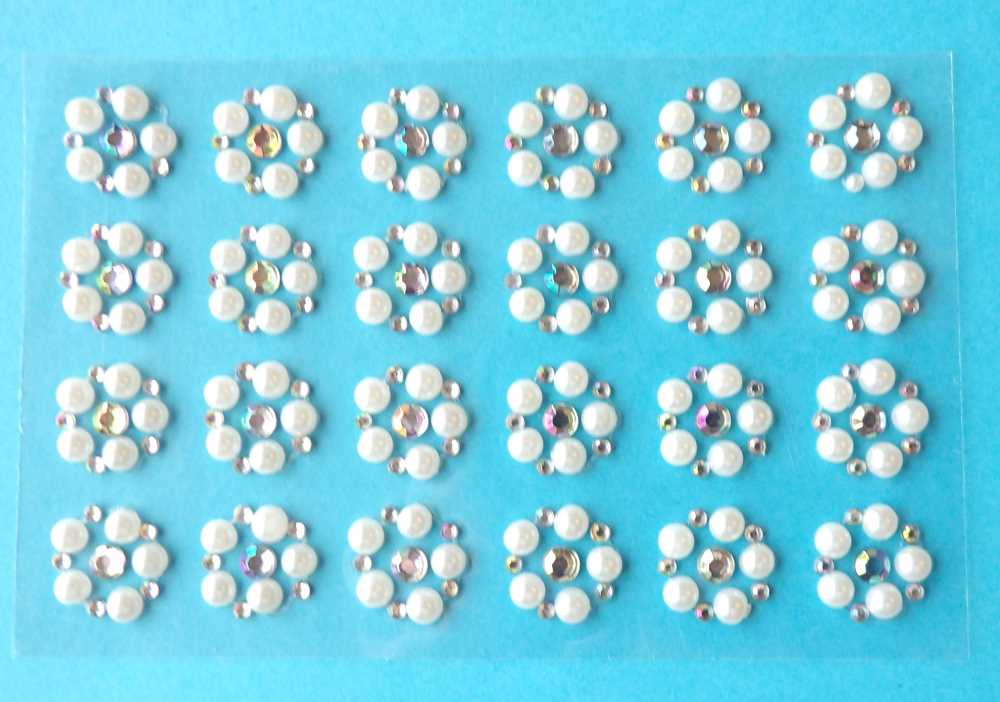 10 sheets of 24 Diamante AB muti colour and ivory pearl Flower Shape Self Adhesive Sticker flower size 12mm clearance