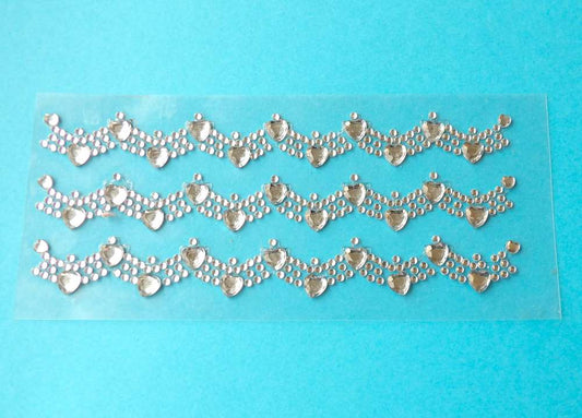 10 Diamante Cluster Embellishment Strips heart design Self Adhesive Sticker 13cm long with 3 strips on each card clearance