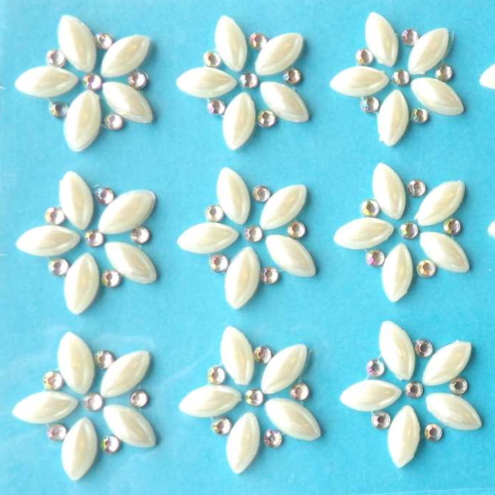 10 sheets of 12 Diamante AB muti colour and ivory pearl Flower Shape Self Adhesive Sticker flower size 25mm clearance